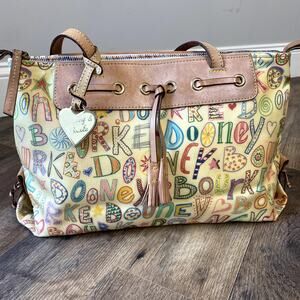 VTG Y2K Dooney & Bourke Rainbow Doodle Tassel Tote W/ Rainbow Zipper